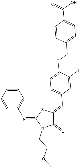 4-[(2-iodo-4-{[3-(2-methoxyethyl)-4-oxo-2-(phenylimino)-1,3-thiazolidin-5-ylidene]methyl}phenoxy)methyl]benzoic acid