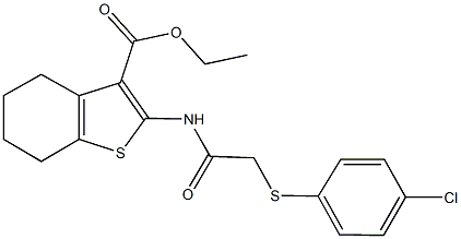 ethyl 2-({[(4-chlorophenyl)sulfanyl]acetyl}amino)-4,5,6,7-tetrahydro-1-benzothiophene-3-carboxylate Struktur