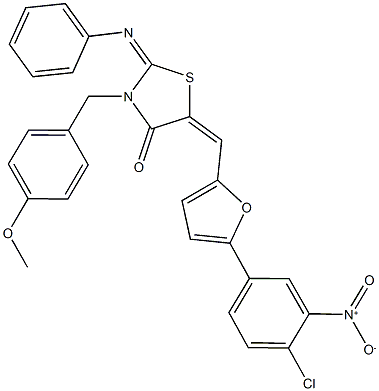 5-[(5-{4-chloro-3-nitrophenyl}-2-furyl)methylene]-3-(4-methoxybenzyl)-2-(phenylimino)-1,3-thiazolidin-4-one Struktur