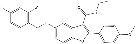 ethyl 5-[(2-chloro-4-fluorobenzyl)oxy]-2-(4-methoxyphenyl)-1-benzofuran-3-carboxylate Struktur