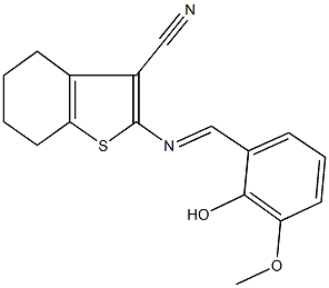 2-[(2-hydroxy-3-methoxybenzylidene)amino]-4,5,6,7-tetrahydro-1-benzothiophene-3-carbonitrile Struktur