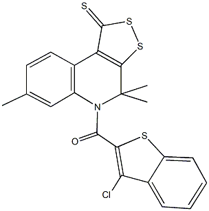 5-[(3-chloro-1-benzothien-2-yl)carbonyl]-4,4,7-trimethyl-4,5-dihydro-1H-[1,2]dithiolo[3,4-c]quinoline-1-thione Struktur