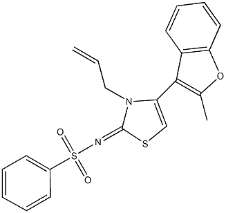 N-(3-allyl-4-(2-methyl-1-benzofuran-3-yl)-1,3-thiazol-2(3H)-ylidene)benzenesulfonamide 结构式