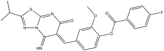 4-[(5-imino-2-isopropyl-7-oxo-5H-[1,3,4]thiadiazolo[3,2-a]pyrimidin-6(7H)-ylidene)methyl]-2-methoxyphenyl 4-fluorobenzoate Structure