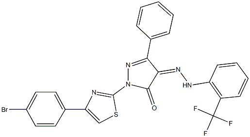 1-[4-(4-bromophenyl)-1,3-thiazol-2-yl]-3-phenyl-1H-pyrazole-4,5-dione 4-{[2-(trifluoromethyl)phenyl]hydrazone} Structure
