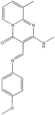 3-{[(4-methoxyphenyl)imino]methyl}-9-methyl-2-(methylamino)-4H-pyrido[1,2-a]pyrimidin-4-one Struktur