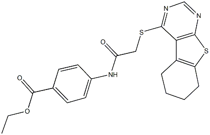 ethyl 4-{[(5,6,7,8-tetrahydro[1]benzothieno[2,3-d]pyrimidin-4-ylsulfanyl)acetyl]amino}benzoate,,结构式