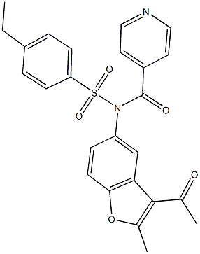 N-(3-acetyl-2-methyl-1-benzofuran-5-yl)-4-ethyl-N-isonicotinoylbenzenesulfonamide Struktur