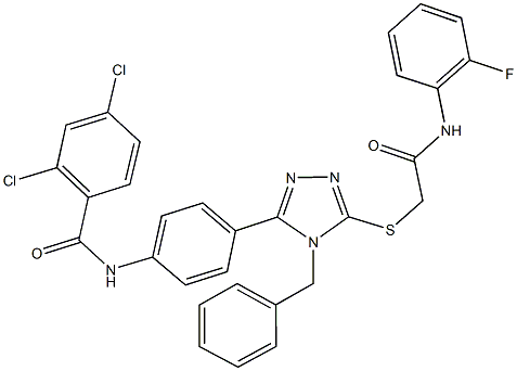 N-[4-(4-benzyl-5-{[2-(2-fluoroanilino)-2-oxoethyl]sulfanyl}-4H-1,2,4-triazol-3-yl)phenyl]-2,4-dichlorobenzamide Struktur