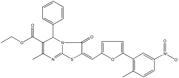 ethyl 2-[(5-{5-nitro-2-methylphenyl}-2-furyl)methylene]-7-methyl-3-oxo-5-phenyl-2,3-dihydro-5H-[1,3]thiazolo[3,2-a]pyrimidine-6-carboxylate Structure