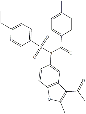 N-(3-acetyl-2-methyl-1-benzofuran-5-yl)-4-ethyl-N-(4-methylbenzoyl)benzenesulfonamide Struktur