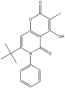 7-tert-butyl-4-hydroxy-3-iodo-6-phenyl-2H-pyrano[3,2-c]pyridine-2,5(6H)-dione Struktur