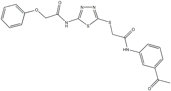 N-(5-{[2-(3-acetylanilino)-2-oxoethyl]sulfanyl}-1,3,4-thiadiazol-2-yl)-2-phenoxyacetamide 化学構造式