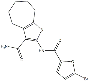 N-[3-(aminocarbonyl)-5,6,7,8-tetrahydro-4H-cyclohepta[b]thien-2-yl]-5-bromo-2-furamide Structure