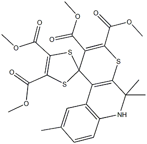 tetramethyl 5',5',9'-trimethyl-5',6'-dihydrospiro(1,3-dithiole-2,1'-[1'H]-thiopyrano[2,3-c]quinoline)-2',3',4,5-tetracarboxylate Struktur