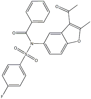 N-(3-acetyl-2-methyl-1-benzofuran-5-yl)-N-benzoyl-4-fluorobenzenesulfonamide Struktur