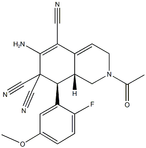 2-acetyl-6-amino-8-(2-fluoro-5-methoxyphenyl)-2,3,8,8a-tetrahydro-5,7,7(1H)-isoquinolinetricarbonitrile