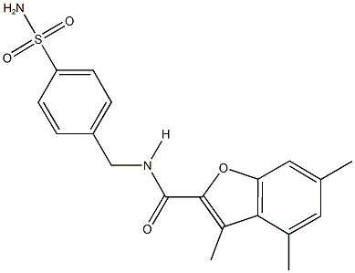 N-[4-(aminosulfonyl)benzyl]-3,4,6-trimethyl-1-benzofuran-2-carboxamide Struktur