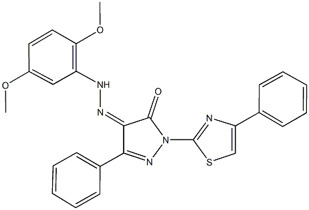 3-phenyl-1-(4-phenyl-1,3-thiazol-2-yl)-1H-pyrazole-4,5-dione 4-[(2,5-dimethoxyphenyl)hydrazone] Structure