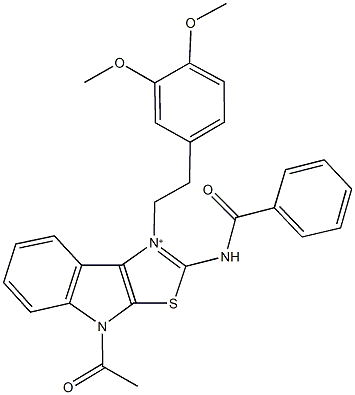 4-acetyl-2-(benzoylamino)-1-[2-(3,4-dimethoxyphenyl)ethyl]-4H-[1,3]thiazolo[5,4-b]indol-1-ium Struktur