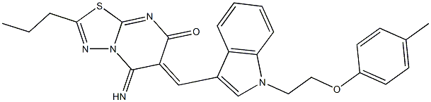 5-imino-6-({1-[2-(4-methylphenoxy)ethyl]-1H-indol-3-yl}methylene)-2-propyl-5,6-dihydro-7H-[1,3,4]thiadiazolo[3,2-a]pyrimidin-7-one Struktur