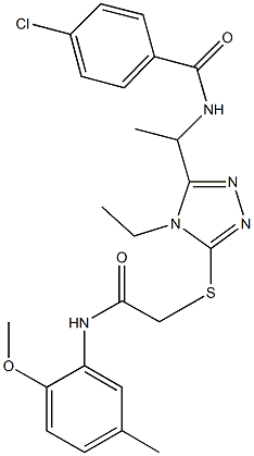  4-chloro-N-[1-(4-ethyl-5-{[2-(2-methoxy-5-methylanilino)-2-oxoethyl]sulfanyl}-4H-1,2,4-triazol-3-yl)ethyl]benzamide
