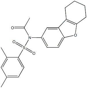 N-acetyl-2,4-dimethyl-N-(6,7,8,9-tetrahydrodibenzo[b,d]furan-2-yl)benzenesulfonamide Struktur