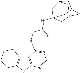 N-(1-adamantyl)-2-(5,6,7,8-tetrahydro[1]benzothieno[2,3-d]pyrimidin-4-ylsulfanyl)acetamide Struktur