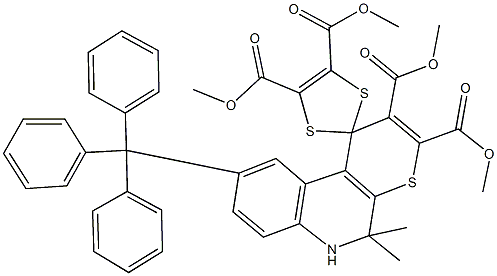tetramethyl 5',5'-dimethyl-9'-trityl-5',6'-dihydrospiro[1,3-dithiole-2,1'-(1'H)-thiopyrano[2,3-c]quinoline]-2',3',4,5-tetracarboxylate Struktur
