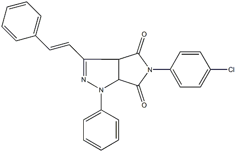 5-(4-chlorophenyl)-1-phenyl-3-(2-phenylvinyl)-3a,6a-dihydropyrrolo[3,4-c]pyrazole-4,6(1H,5H)-dione Struktur
