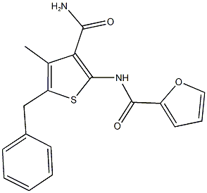 N-[3-(aminocarbonyl)-5-benzyl-4-methylthien-2-yl]-2-furamide 化学構造式