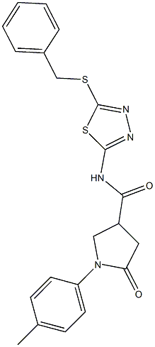 N-[5-(benzylsulfanyl)-1,3,4-thiadiazol-2-yl]-1-(4-methylphenyl)-5-oxo-3-pyrrolidinecarboxamide Struktur