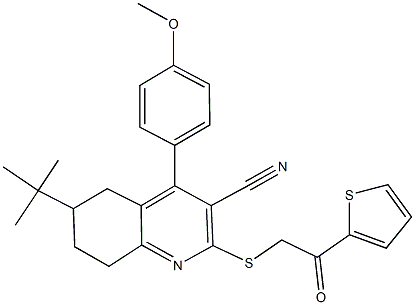 6-tert-butyl-4-(4-methoxyphenyl)-2-{[2-oxo-2-(2-thienyl)ethyl]sulfanyl}-5,6,7,8-tetrahydro-3-quinolinecarbonitrile Struktur