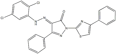 3-phenyl-1-(4-phenyl-1,3-thiazol-2-yl)-1H-pyrazole-4,5-dione 4-[(2,5-dichlorophenyl)hydrazone] Structure