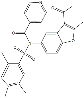 N-(3-acetyl-2-methyl-1-benzofuran-5-yl)-N-isonicotinoyl-2,4,5-trimethylbenzenesulfonamide Structure