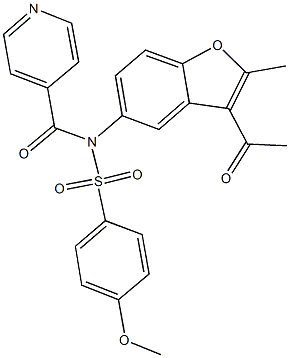 N-(3-acetyl-2-methyl-1-benzofuran-5-yl)-N-isonicotinoyl-4-methoxybenzenesulfonamide Struktur