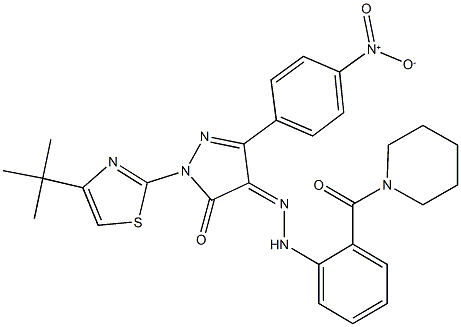 1-(4-tert-butyl-1,3-thiazol-2-yl)-3-{4-nitrophenyl}-1H-pyrazole-4,5-dione 4-{[2-(1-piperidinylcarbonyl)phenyl]hydrazone}