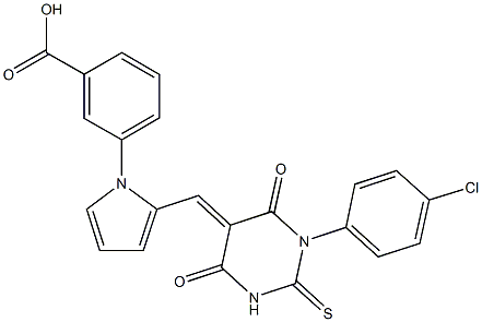 3-{2-[(1-(4-chlorophenyl)-4,6-dioxo-2-thioxotetrahydro-5(2H)-pyrimidinylidene)methyl]-1H-pyrrol-1-yl}benzoic acid Struktur