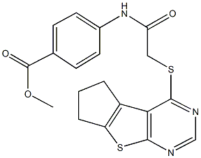 methyl 4-{[(6,7-dihydro-5H-cyclopenta[4,5]thieno[2,3-d]pyrimidin-4-ylsulfanyl)acetyl]amino}benzoate Struktur