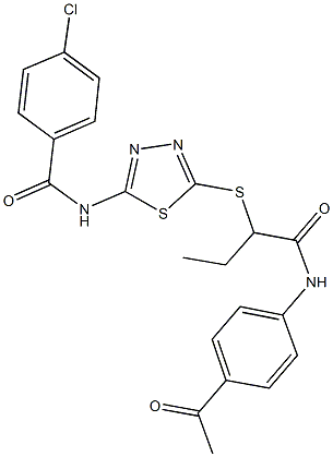 N-[5-({1-[(4-acetylanilino)carbonyl]propyl}sulfanyl)-1,3,4-thiadiazol-2-yl]-4-chlorobenzamide Struktur