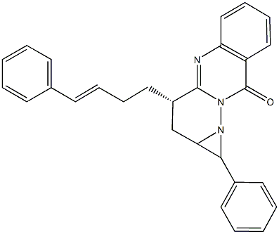 1-phenyl-3-(4-phenyl-3-butenyl)-1,1a,2,3-tetrahydro-9H-azireno[1',2':2,3]pyridazino[6,1-b]quinazolin-9-one Struktur