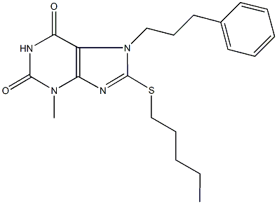 3-methyl-8-(pentylsulfanyl)-7-(3-phenylpropyl)-3,7-dihydro-1H-purine-2,6-dione Structure