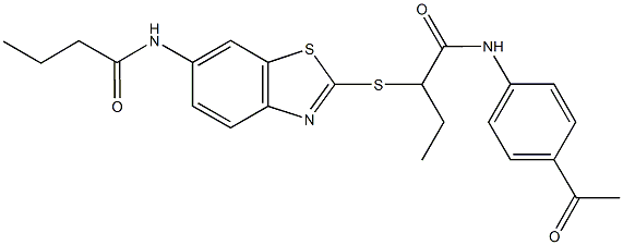 N-(4-acetylphenyl)-2-{[6-(butyrylamino)-1,3-benzothiazol-2-yl]sulfanyl}butanamide Struktur