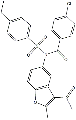 N-(3-acetyl-2-methyl-1-benzofuran-5-yl)-N-(4-chlorobenzoyl)-4-ethylbenzenesulfonamide Struktur