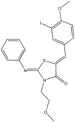 5-(3-iodo-4-methoxybenzylidene)-3-(2-methoxyethyl)-2-(phenylimino)-1,3-thiazolidin-4-one Structure