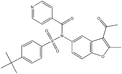 N-(3-acetyl-2-methyl-1-benzofuran-5-yl)-4-tert-butyl-N-isonicotinoylbenzenesulfonamide Structure