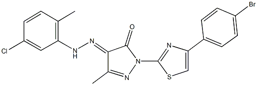 1-[4-(4-bromophenyl)-1,3-thiazol-2-yl]-3-methyl-1H-pyrazole-4,5-dione 4-[(5-chloro-2-methylphenyl)hydrazone] Structure