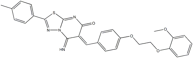 5-imino-6-{4-[2-(2-methoxyphenoxy)ethoxy]benzylidene}-2-(4-methylphenyl)-5,6-dihydro-7H-[1,3,4]thiadiazolo[3,2-a]pyrimidin-7-one Struktur