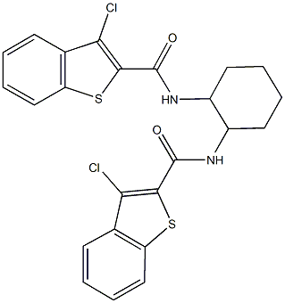3-chloro-N-(2-{[(3-chloro-1-benzothien-2-yl)carbonyl]amino}cyclohexyl)-1-benzothiophene-2-carboxamide Struktur
