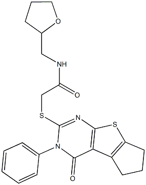 2-[(4-oxo-3-phenyl-3,5,6,7-tetrahydro-4H-cyclopenta[4,5]thieno[2,3-d]pyrimidin-2-yl)sulfanyl]-N-(tetrahydro-2-furanylmethyl)acetamide